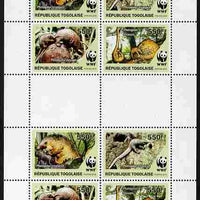 Togo 2010 WWF - Pangolins - Phataginus tricuspis perf sheetlet containing 2 x sets of 4 vaues unmounted mint