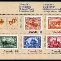 Canada 1982 'Canada 82' International Philatelic Youth Exhibition perf m/sheet containing set of 5 unmounted mint, SG MS 1042