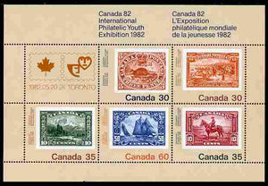 Canada 1982 'Canada 82' International Philatelic Youth Exhibition perf m/sheet containing set of 5 unmounted mint, SG MS 1042