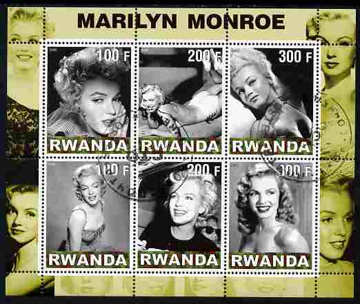 Rwanda 2000 Marilyn Monroe perf sheetlet containing 6 values fine cto used