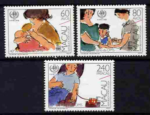 Macao 1988 40th Anniversary of World Health Organisation perf set of 3 unmounted mint SG 666-68