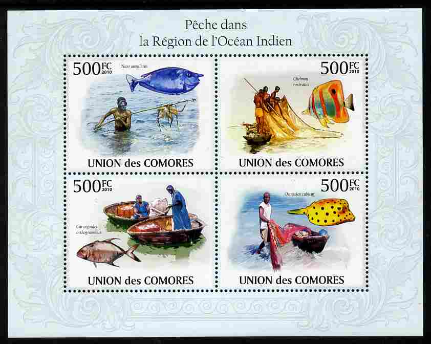 Comoro Islands 2009 Fishing in Indian Ocean perf sheetlet containing 4 values unmounted mint, Michel 2686-89