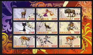 Rwanda 2011 Animals & Disney Characters #2 perf sheetlet containing 9 values fine cto used