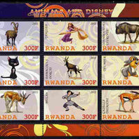 Rwanda 2011 Animals & Disney Characters #2 perf sheetlet containing 9 values unmounted mint