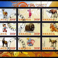 Rwanda 2011 Animals & Disney Characters #3 perf sheetlet containing 9 values fine cto used