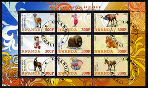 Rwanda 2011 Animals & Disney Characters #3 perf sheetlet containing 9 values fine cto used