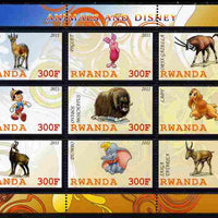 Rwanda 2011 Animals & Disney Characters #3 perf sheetlet containing 9 values unmounted mint