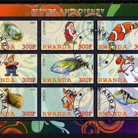 Rwanda 2011 Fish & Disney Characters #1 perf sheetlet containing 9 values fine cto used