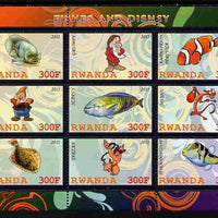 Rwanda 2011 Fish & Disney Characters #1 perf sheetlet containing 9 values unmounted mint