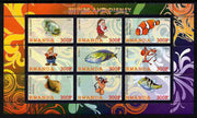 Rwanda 2011 Fish & Disney Characters #1 perf sheetlet containing 9 values unmounted mint