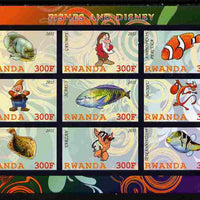 Rwanda 2011 Fish & Disney Characters #1 imperf sheetlet containing 9 values unmounted mint