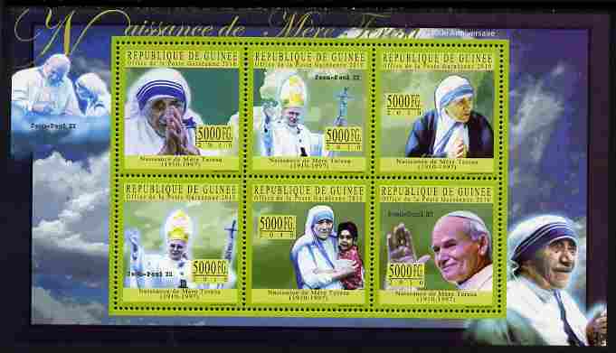 Guinea - Conakry 2010 Birth Anniversary of Mother Teresa #1 perf sheetlet containing 6 values unmounted mint, Michel 7697-7702