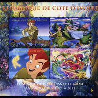 Ivory Coast 2011 The World of Walt Disney - Peter Pan perf sheetlet containing 4 values unmounted mint. Note this item is privately produced and is offered purely on its thematic appeal