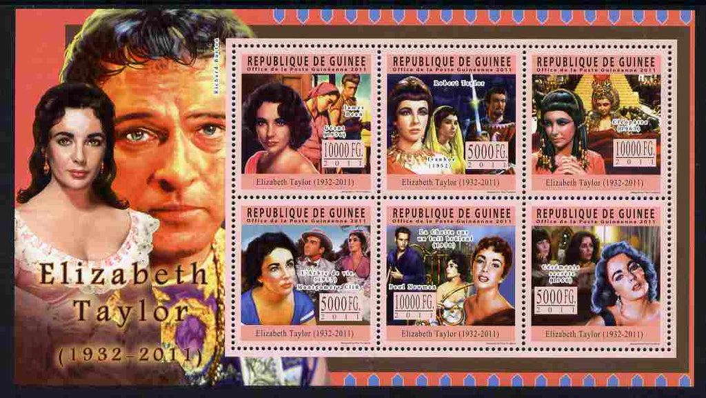 Guinea - Conakry 2011 Tribute to Elizabeth Taylor (actress) perf sheetlet containing 6 values unmounted mint