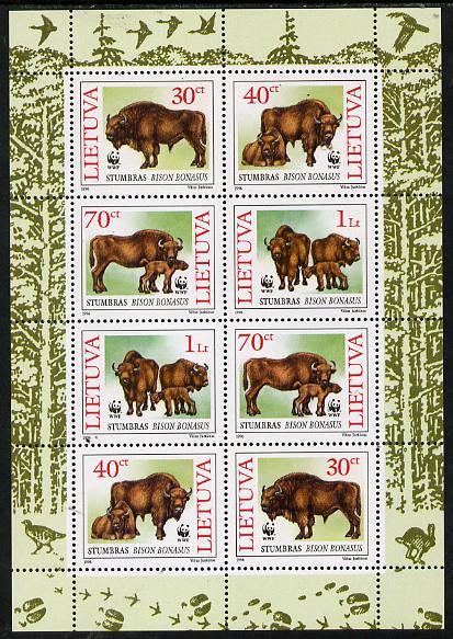 Lithuania 1996 WWF - Bison sheetlet containing 2 sets of 4