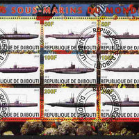 Djibouti 2011 Submarines #1 perf sheetlet containing 9 values fine cto used