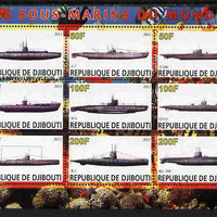 Djibouti 2011 Submarines #1 perf sheetlet containing 9 values unmounted mint