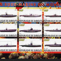 Djibouti 2011 Submarines #1 imperf sheetlet containing 9 values unmounted mint