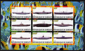 Djibouti 2011 Submarines #2 imperf sheetlet containing 9 values unmounted mint