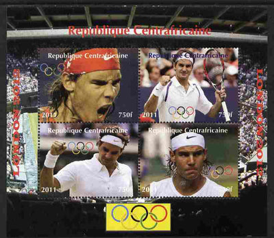 Central African Republic 2011 London Olympics - Tennis (Federer & Nadal) perf sheetlet containing 4 values unmounted mint. Note this item is privately produced and is offered purely on its thematic appeal