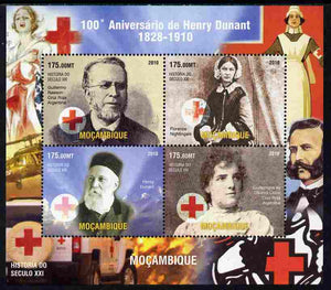 Mozambique 2011 Death Centenary of Henry Dunant perf sheetlet containing 4 values unmounted mint. Note this item is privately produced and is offered purely on its thematic appeal