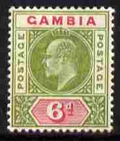 Gambia 1902-05 KE7 Crown CA 6d sage-green & carmine mounted mint, SG 51