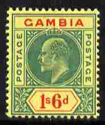 Gambia 1902-05 KE7 Crown CA 1s6d green & carmine on yellow mounted mint, SG 53