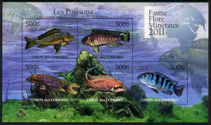 Comoro Islands 2011 Fish perf sheetlet containing 5 values unmounted mint