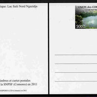 Comoro Islands 2011 Tourism 500f postal stationery card (Lac Sale Nord Ngazidja) unused and pristine