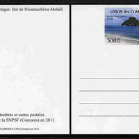 Comoro Islands 2011 Tourism 500f postal stationery card (Ilot de Nimachiwa Moheli) unused and pristine