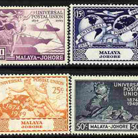 Malaya - Johore 1949 KG6 75th Anniversary of Universal Postal Union set of 4 mounted mint, SG 148-51