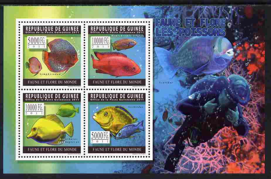 Guinea - Conakry 2011 Fish perf sheetlet containing 4 values unmounted mint