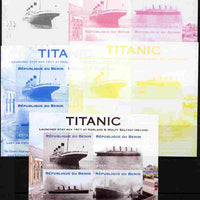 Benin 2011 Titanic #1 sheetlet containing 4 values - the set of 5 imperf progressive proofs comprising the 4 individual colours plus all 4-colour composite, unmounted mint