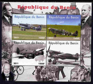 Benin 2011 Aircraft of WW2 (Churchill & Spitfires) perf sheetlet containing 4 values unmounted mint. Note this item is privately produced and is offered purely on its thematic appeal