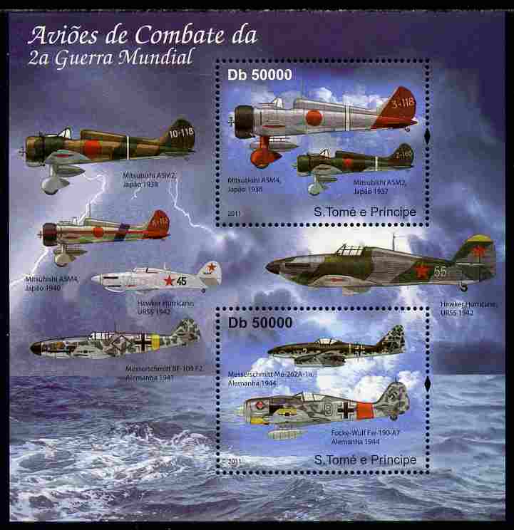 St Thomas & Prince Islands 2011 Aircraft of WW2 perf sheetlet containing 2 values unmounted mint