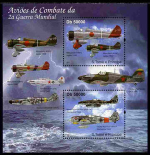 St Thomas & Prince Islands 2011 Aircraft of WW2 perf sheetlet containing 2 values unmounted mint