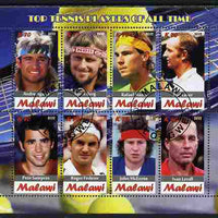 Malawi 2012 Top Tennis Players of All Time perf sheetlet containing 8 values fine cto used