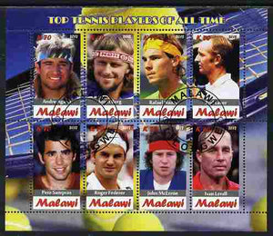 Malawi 2012 Top Tennis Players of All Time perf sheetlet containing 8 values fine cto used