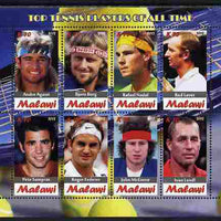 Malawi 2012 Top Tennis Players of All Time perf sheetlet containing 8 values unmounted mint