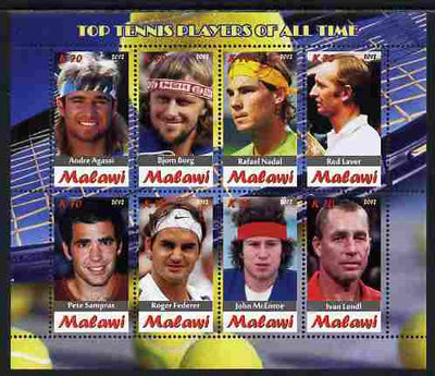 Malawi 2012 Top Tennis Players of All Time perf sheetlet containing 8 values unmounted mint