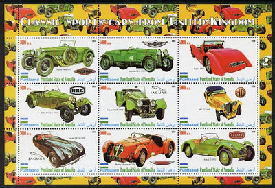 Puntland State of Somalia 2010 Classic Sports Cars of United Kingdom #1 perf sheetlet containing 9 values unmounted mint