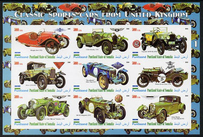 Puntland State of Somalia 2010 Classic Sports Cars of United Kingdom #2 imperf sheetlet containing 9 values unmounted mint