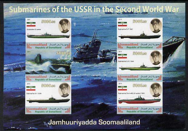 Somaliland 2011 Russian Submarines of Second World War #1 imperf sheetlet containing 6 values unmounted mint