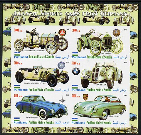 Puntland State of Somalia 2010 Classic Sports Cars of Germany imperf sheetlet containing 6 values unmounted mint