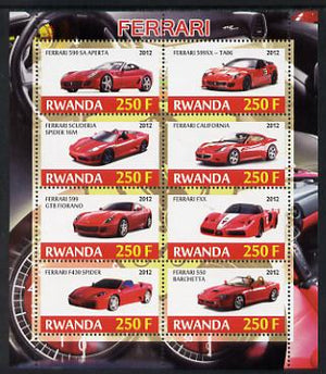 Rwanda 2012 Ferrari perf sheetlet containing 8 values unmounted mint