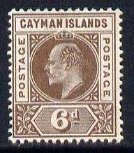 Cayman Islands 1901-03 KE7 Crown CA 6d brown mounted mint SG 6