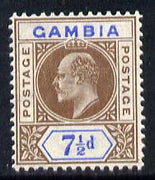 Gambia 1904-06 KE7 MCA 7.5d green & carmine mounted mint SG 65