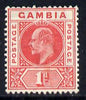 Gambia 1909 KE7 MCA 1d red mounted mint SG 73