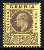 Gambia 1909 KE7 MCA 3d purple on yellow mounted mint SG 75