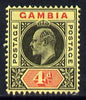 Gambia 1909 KE7 MCA 4d black & red on yellow mounted mint SG 76